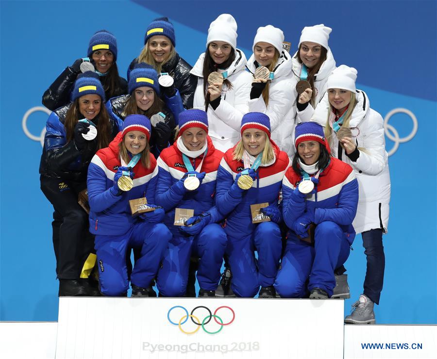 (SP)OLY-SOUTH KOREA-PYEONGCHANG-CROSS-COUNTRY SKIING-LADIES' 4X5KM RELAY-MEDAL CEREMONY