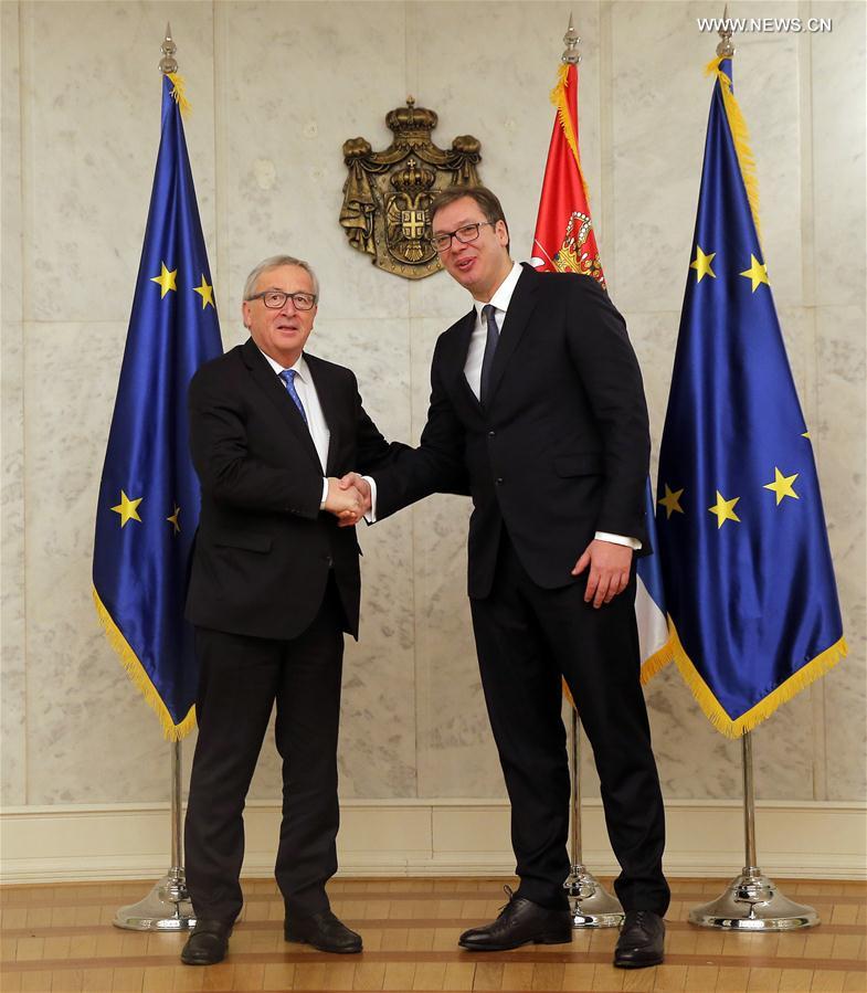 SERBIA-BELGRADE-EU-JUNCKER-HAHN-VISIT